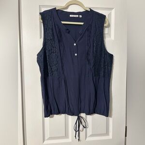 Notations Navy Sleeveless Blouse with Lace